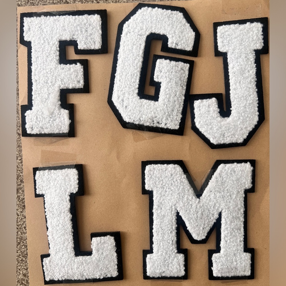 DOZEN for $10 Patch letters, white and black, carpet on felt letterman